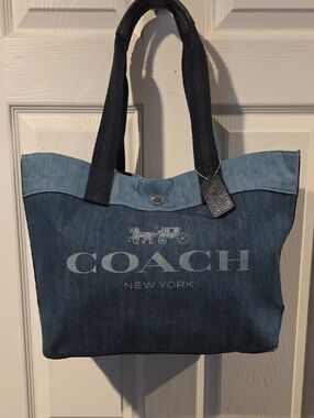 Coach Denim Tote with Horse and Carriage,